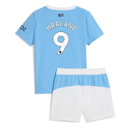 Manchester City Erling Haaland #9 Primera Equipación Niños 2025-26 Manga Corta (+ Pantalones cortos)